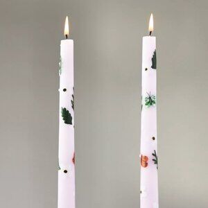 Anthropologie Faye Handpainted Purple Lilac Flowers Taper Candles - Set of 2